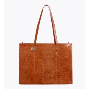 Beis work tote in cognac croc
